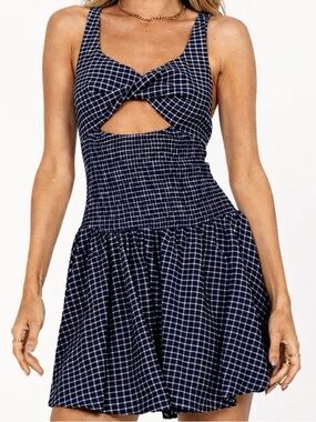 Princess Polly Navy Gingham Cutout Dress